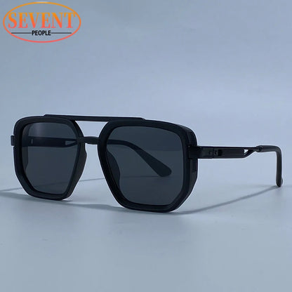 Ochelari de soare pătrați polarizați pentru bărbați, de lux, în stil vintage, cu punte dublă, lentile cu gradient, ochelari de soare pentru șofat, ochelari de soare retro cu partea superioară plată, pentru bărbați