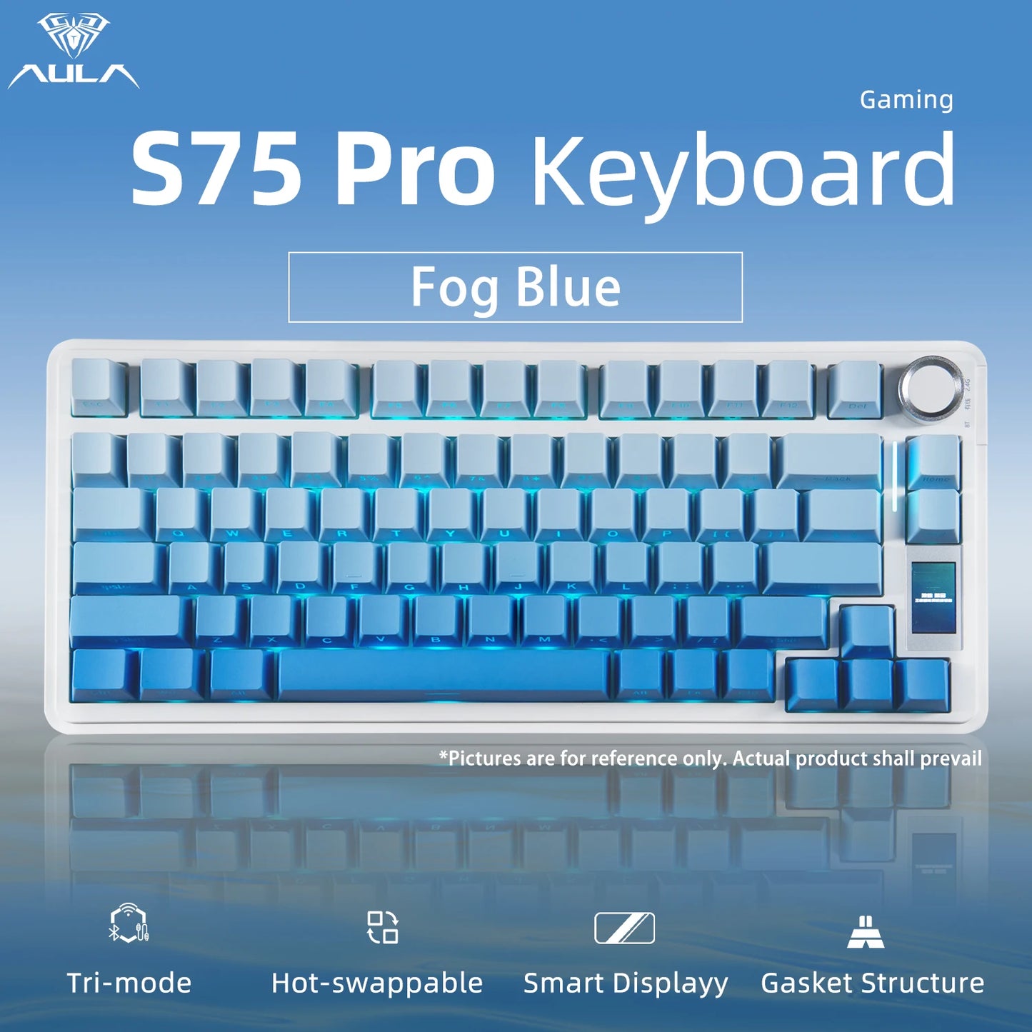 Teclado Mecânico AULA S75 PRO 75% Layout Personalizado Retroiluminação RGB Sem Fios Bluetooth Gaming com Ecrã e Botão Rotativo