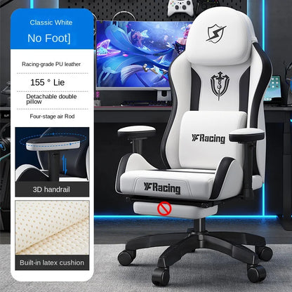 Gaming Chair with Latex Seat Cushion, Four-stage Pneumatic Cylinder, Removable Dual Headrest Adjustable Backrest, Office Chair