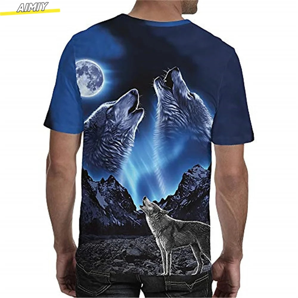 Men's Hipster Wolf 3D Printed T-Shirt Printing Short Sleeve Fashion Summer Tee 3D Animal Plus Size Round Neck Daily Holiday Top