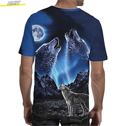 Men's Hipster Wolf 3D Printed T-Shirt Printing Short Sleeve Fashion Summer Tee 3D Animal Plus Size Round Neck Daily Holiday Top