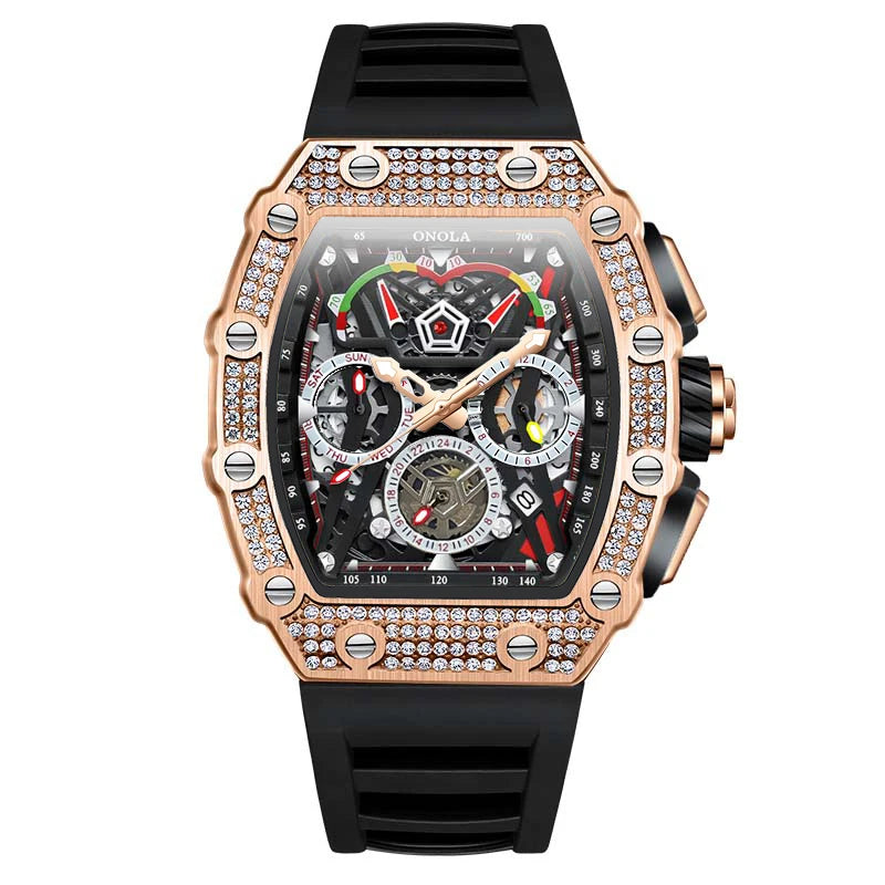 ONOLA Luxury Diamond Mechanical Wristwatches Fashion Sports Square Date Waterproof Automatic Man Watch Men Military Watch Clock