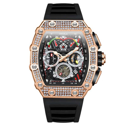 ONOLA Luxury Diamond Mechanical Wristwatches Fashion Sports Square Date Waterproof Automatic Man Watch Men Military Watch Clock