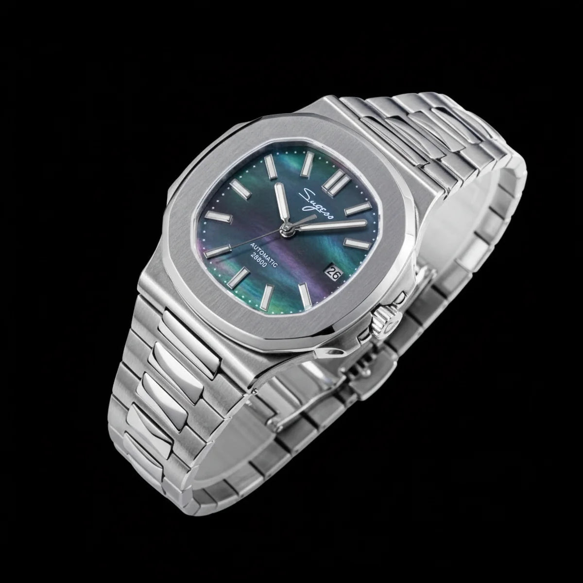 Orologio da uomo Sugess automatico meccanico, movimento Miyota 9015, quadrante MOP, luminoso, impermeabile 5bar, bracciale di lusso S466