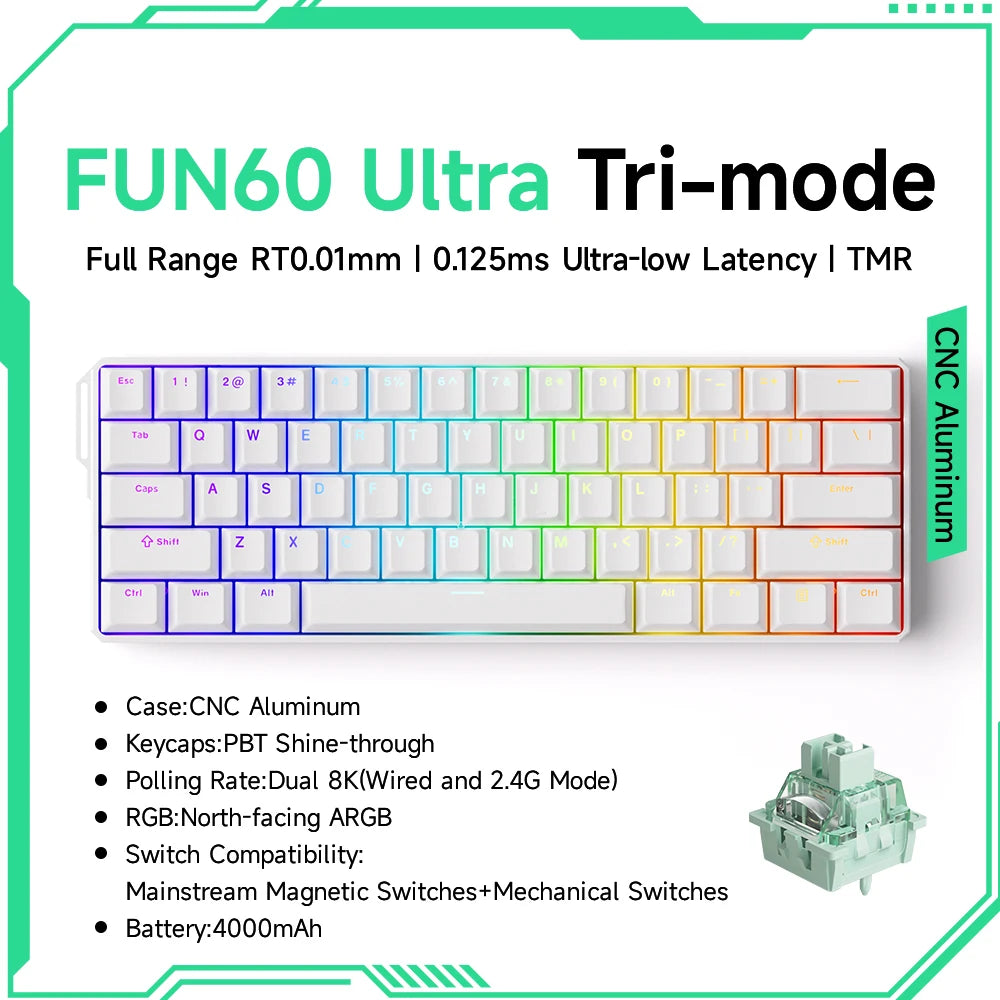 Akko MonsGeek FUN60 Ultra mechanische Gaming-Tastatur, magnetische Switches, 60 %, Rapid Trigger, 8K HE/TMR, Custom-Aluminium-Tastatur für Gamer