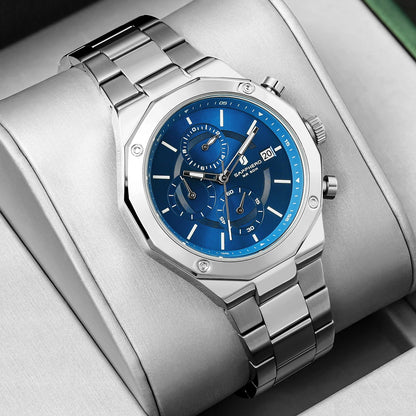 SAPPHERO Rose Gold Men Watch Fashion Luxury Clock Stainless Steel Watch 50m Water Resistance Watch For Men New Year Gifts