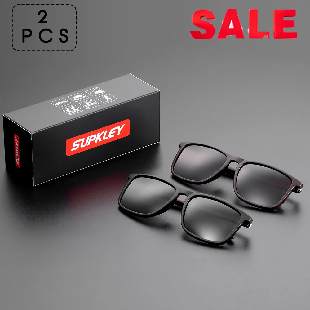 Ochelari de soare SUPKLEY pentru bărbați, polarizați, confortabili, cu ramă pătrată, accesoriu ușor pentru ochelari, cu original