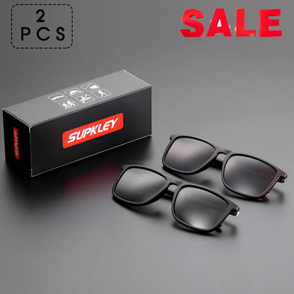 Ochelari de soare SUPKLEY pentru bărbați, polarizați, confortabili, cu ramă pătrată, accesoriu ușor pentru ochelari, cu original