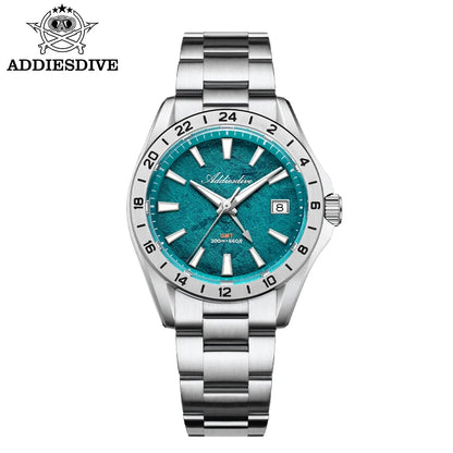 ADDIESDIVE Luxury Swiss Ronda GMT Watch 200M Water Resistant Dual Time Zone BGW9 Luminous 38mm Stainless Steel Quartz Movement