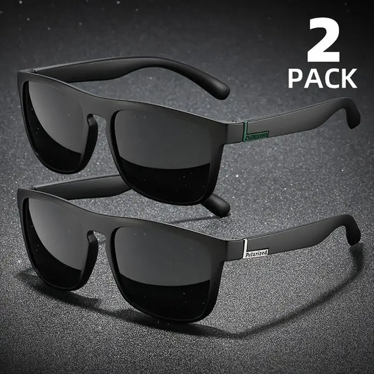 2PCS Fashion Square Polarized Sunglasses Men Vintage Plastic Male Sun Glasses Women Stylish Black Sport Shades UV400