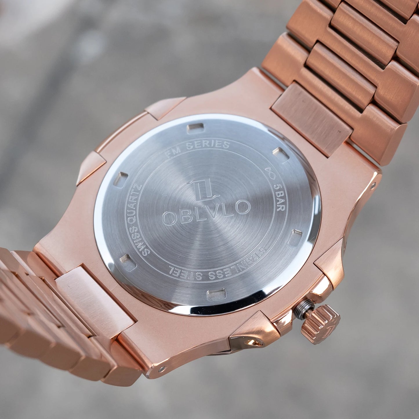 OBLVLO Men's Rose Gold Brown Dial Bracelet Watch with Date Swiss Quartz Movement Elegant Dress Watch for Gentlement FM-YWL-S