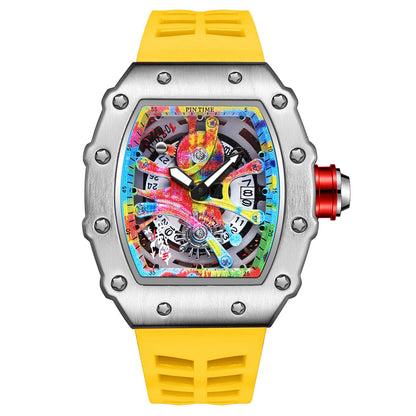 New Cool Men's Watches Luxury Fashion Silicone Tonneau Watch Skeleton Waterproof Quartz Wristwatches Clock Relogio Masculino