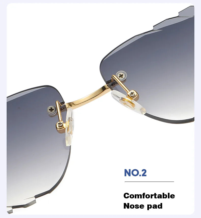 Ochelari de soare retro pentru femei, de marcă, de designer, fără ramă, ochelari de soare la modă, cu lentile tăiate neregulat, ochelari de vedere fără ramă pentru doamne