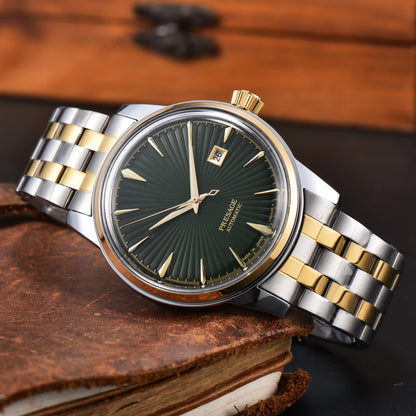 Luxury Retro Men's Self-Winding Automatic Mechanical Watch Radial Sunburst Textured Dial Single Calendar Date Window Polished Stainless Steel Link Bracelet Waterproof Business Dress Male Watch Silver Gold Two Tone Options