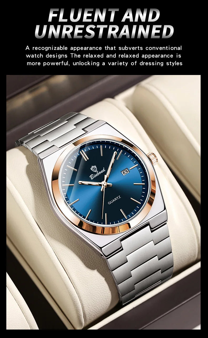 UTHAI Men Watch Light Luxury Brand Stainless Steel Calendar Waterproof Male Business Leisure Fashion Quartz Clock Watch