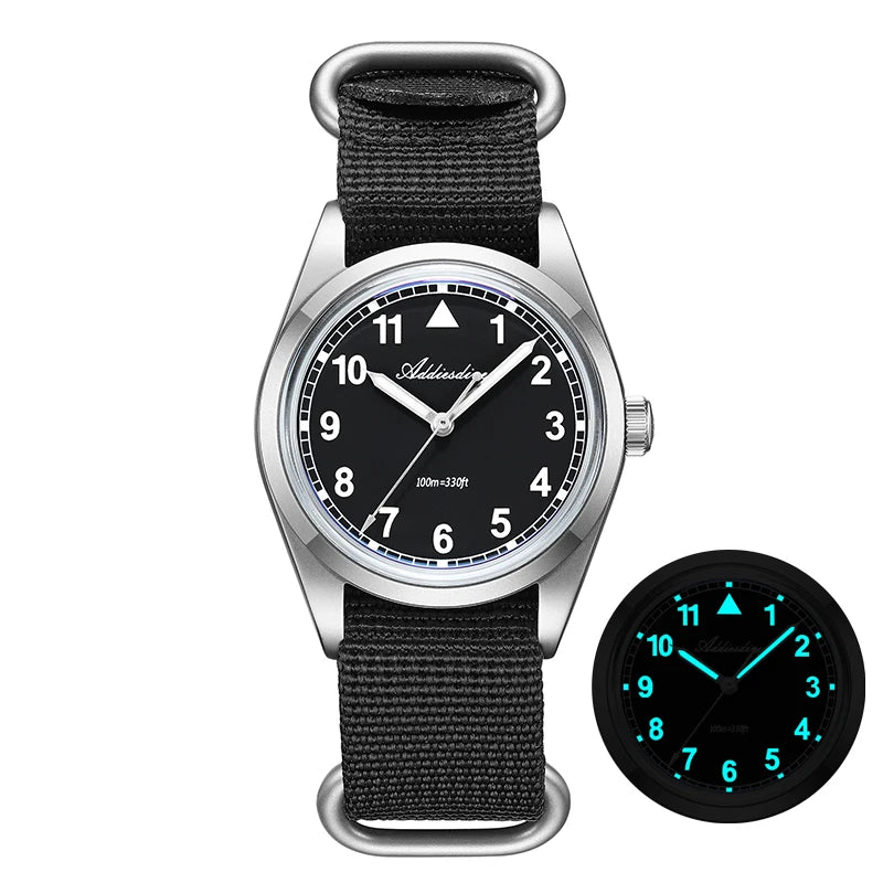 ADDIESDIVE 36mm analoge Herrenuhr mit gewölbtem Spiegelglas, 100m wasserdicht, leuchtend, schlichte Quarzuhr für Herren mit Nylonarmband