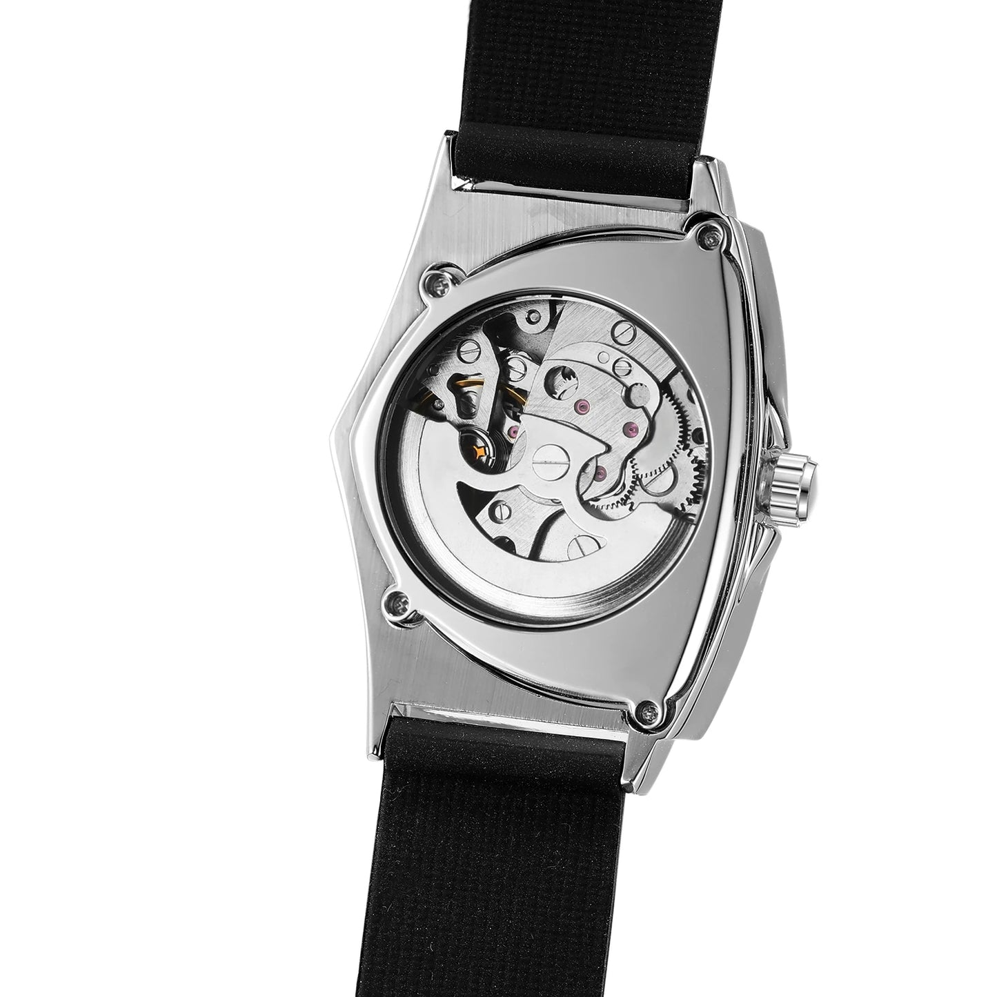 WINNER High Quality Watch for Men Triangle Steel Skeleton Mechanical Automatic Movement Clockwork Waterproof Rubber strap Wrist
