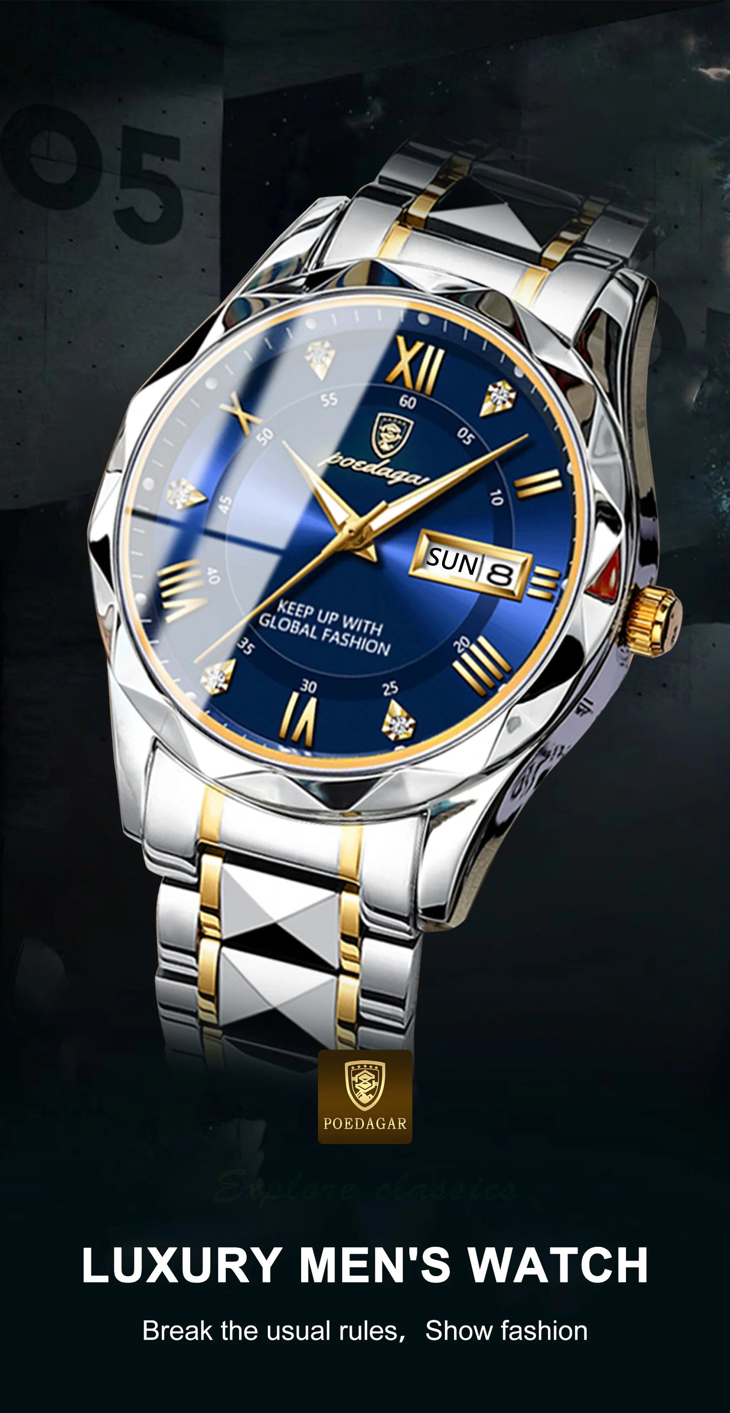 POEDAGAR Luxury Business Men's Watches Waterproof Stainless Steel Luminous Man Wristwatch Date Week Quartz Sport Men Watch Reloj