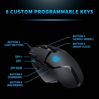 Logitech G402 kablet gamingmus 32-bit ARM-processor 8 knapper 500 IPS skridsikker til gaming- og arbejdssessioner hele dagen