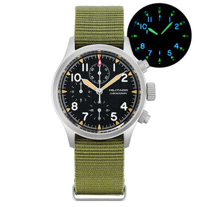 Militado ML1868KF Retro VK67 Quartz Chronograph Watch Stainless Steel Case 3 Dial Waterproof 100M  Multifunction Military Watch