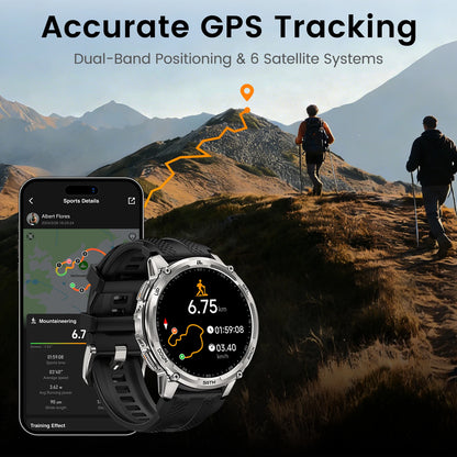 KOSPET TANK T4C Smartwatch Men's Outdoor GPS Watch with Bright LED Flashlight 5ATM Water-Resistant for Swimming Military Tough