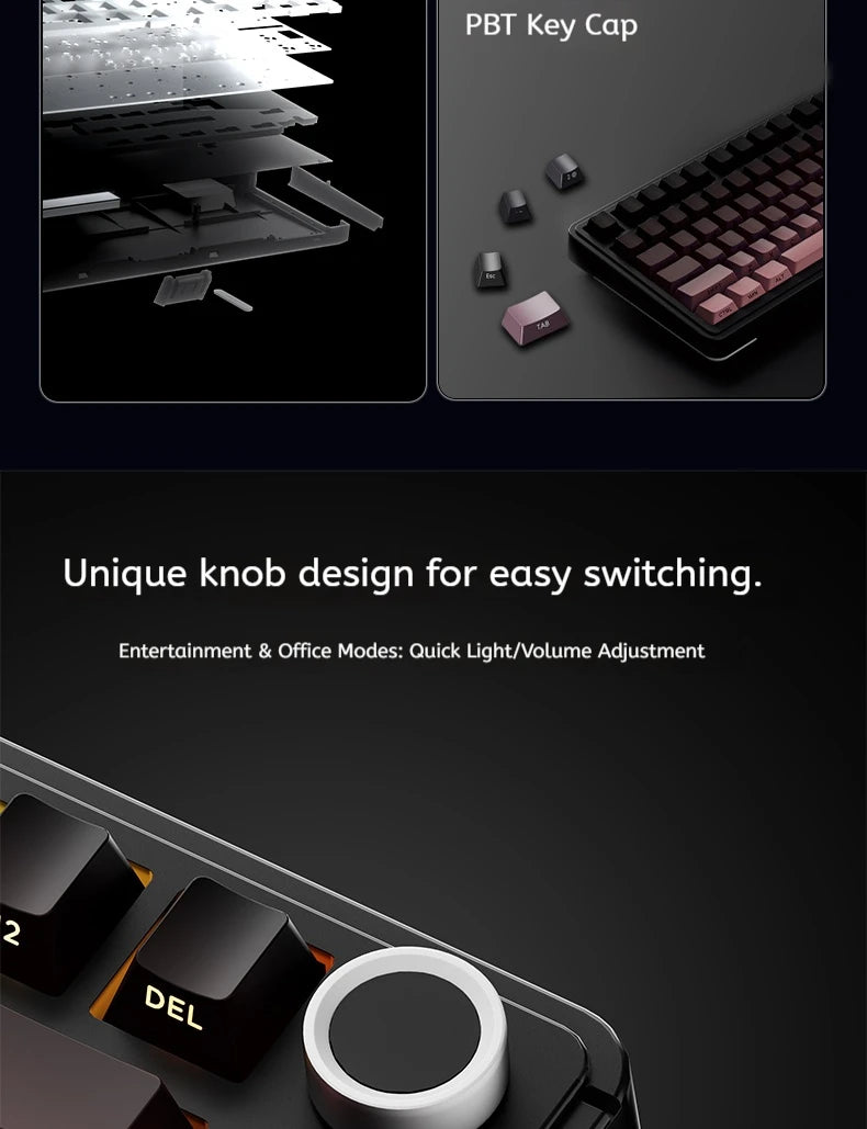 Teclado Mecânico AULA S75 PRO 75% Layout Personalizado Retroiluminação RGB Sem Fios Bluetooth Gaming com Ecrã e Botão Rotativo