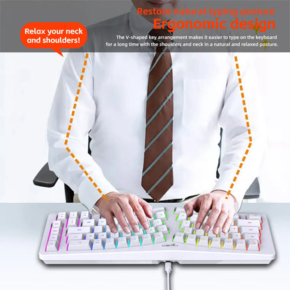 69 Key Wired Ergonomic Gaming Keyboard Keyboard Silent Irregular RGB Backlit Keyboard for Windows Linux Home Office Game PC
