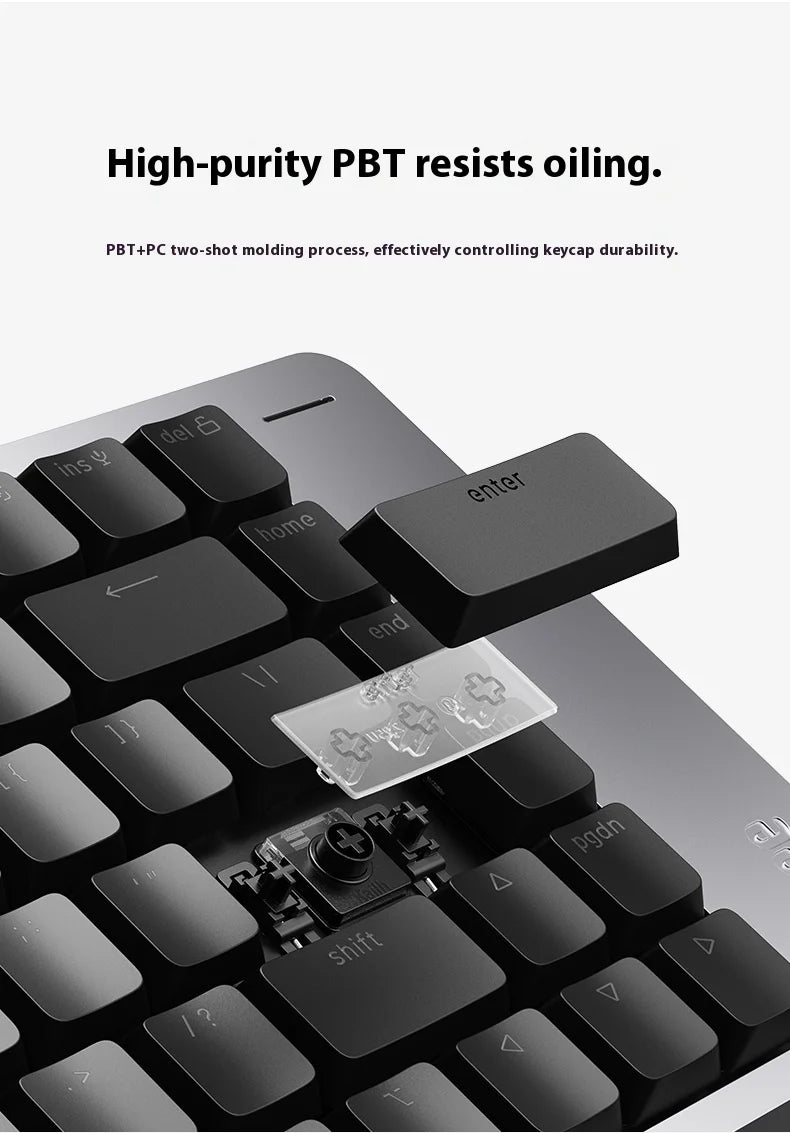 Lofree FLOW2 Mechanische Tastatur fürs Business-Büro, kabellos per Bluetooth und kabelgebunden, leiser und sanfter Klang, kompatibel, geräuscharm, Aluminiumgehäuse