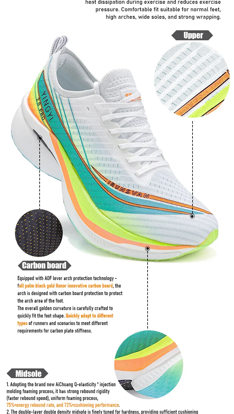2025 IRUNSVAN SHADOW WING 2.0 PRO Sapatilhas de Corrida Desportivas de Maratona com Amortecimento Air Cushion, Placa de Carbono, Trail Running, Leves