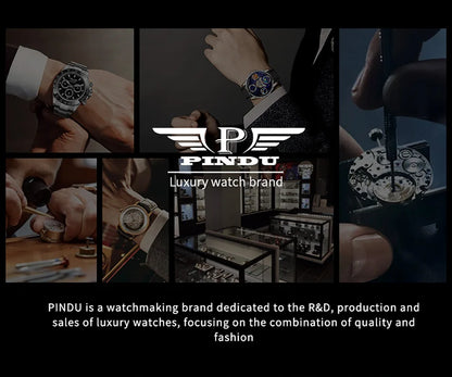 PINDU Fashion Roman Numeral Display Mineral Tempered Glass Material Quartz Movement 3ATM Waterproof Celestial Dragon Men's Watch