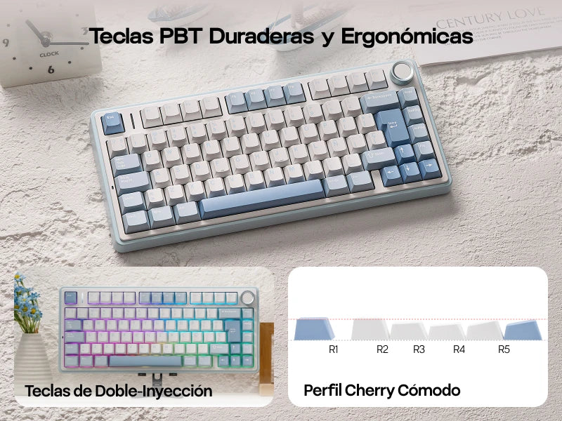EPOMAKER AULA F75 ISO-ES 75% Spanische QWERTY Hot-Swap, Gasket-Mounted, kabelgebundene/Bluetooth/2.4GHz kabellose mechanische Gaming-Tastatur mit RGB-Hintergrundbeleuchtung