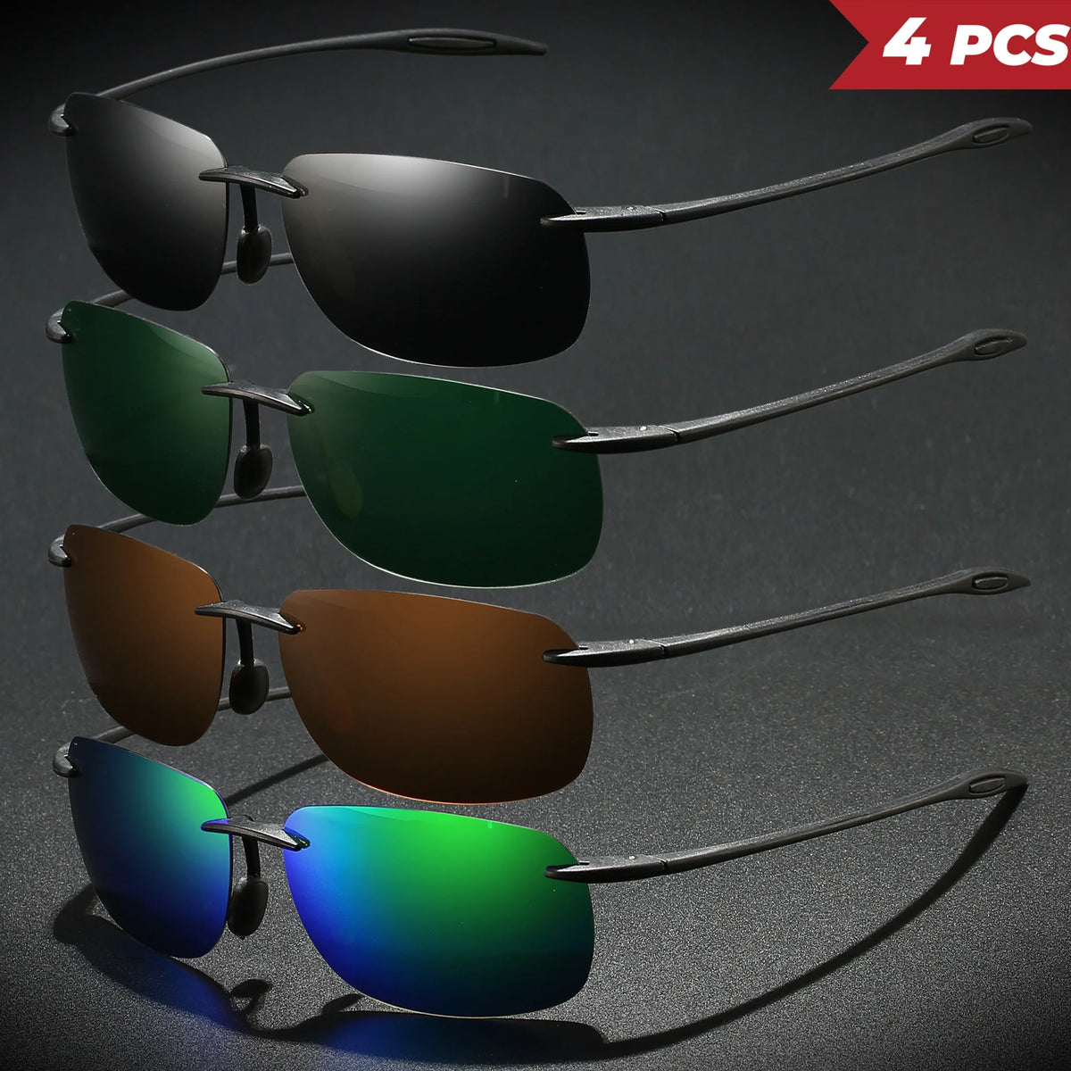 4 bucăți ochelari de soare aviator polarizați, ultra-ușori, de 11 g, cu ramă TR90 fără cadru – flexibili și confortabili, unisex, pentru condus, pescuit și activități în aer liber