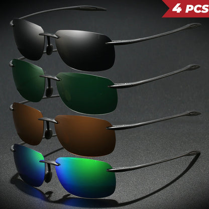 4 bucăți ochelari de soare aviator polarizați, ultra-ușori, de 11 g, cu ramă TR90 fără cadru – flexibili și confortabili, unisex, pentru condus, pescuit și activități în aer liber