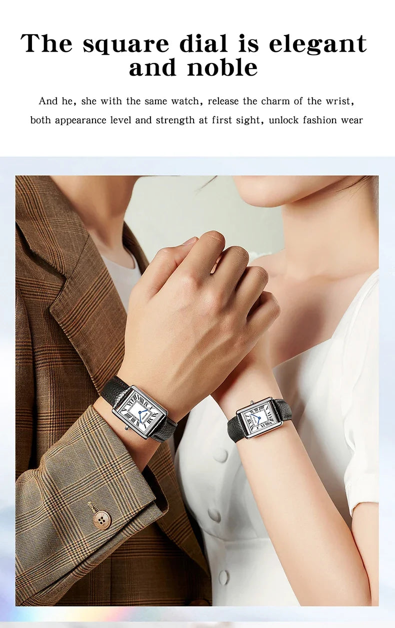SANDA New Couple Tank Watches Wear Resistant Leather Strap Luxury Square Dial Waterproof Sports Casual Men Women Quartz Watches