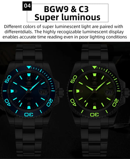 ADDIESDIVE New Diving Gift Watch Men 8215 Automatic Sapphire AR Coated Glass Ceramic Bezel Waterproof 200m Luminous Stainless St