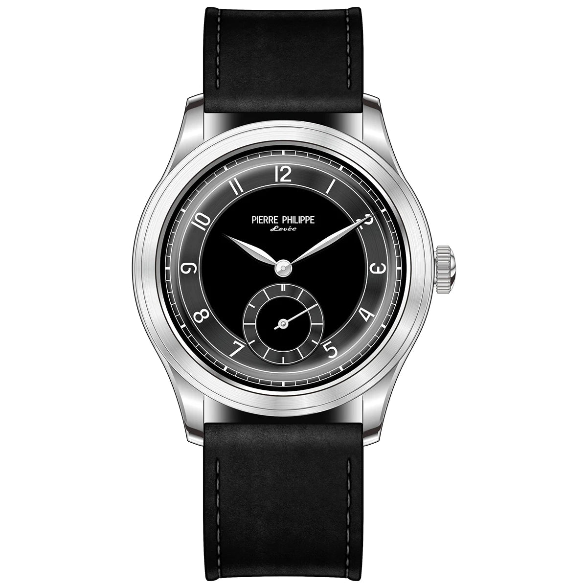 High-end Men's 38MM Watch Black Enamel Dial ST17 Manual Mechanical Watch Leather Waterproof
