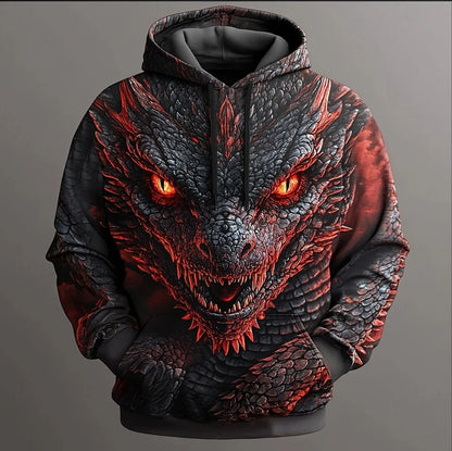 Miesten Retro Dragon Pattern -huppari, 3D-painatus, luova design, pitkähihainen rento pullover, muodikas cool oversize -malli, hengittävä vaate