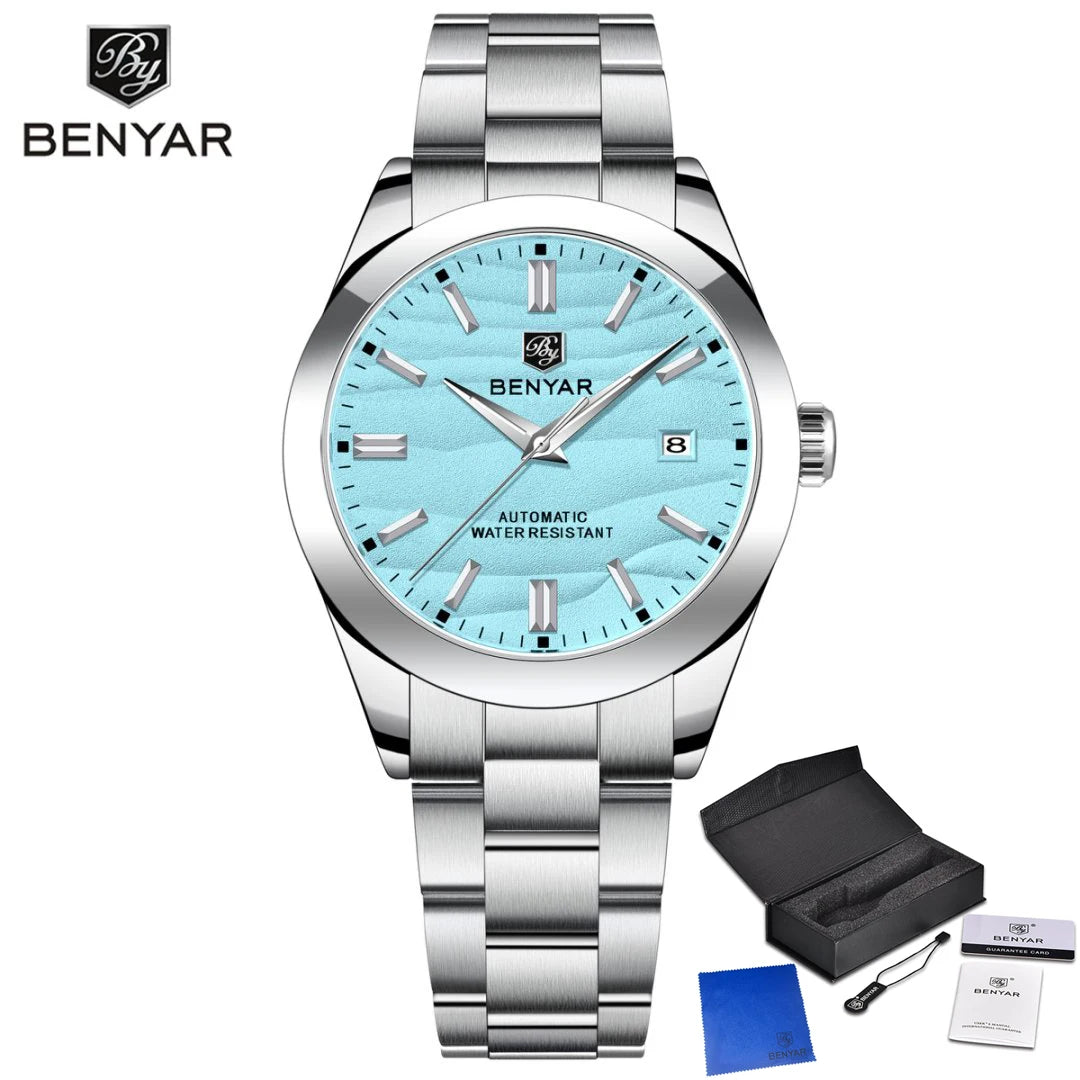 BENYAR best seller 40MM Luxury Mechanical Automatic Watch 316L Stainless Steel Waterproof Calendar Fashion SimpleWatches for Men