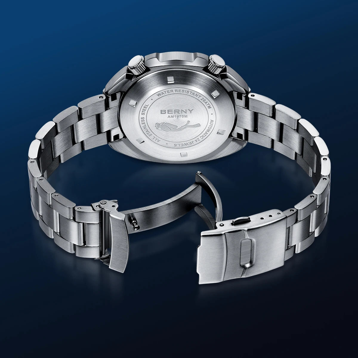 BERNY Automatic Dual Crown Diver Watch For Men Super Luminous Miyota 8215 Sapphire Swim Sport 20ATM Mechanical Men's Dive Watch