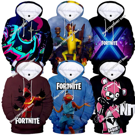 Φούτερ Cosplay Fortnites με κουκούλα, 3D τύπωμα παιχνιδιού, unisex, casual παλτό, anime περιφερειακό kawaii μπουφάν, παιδικά ρούχα, δώρα