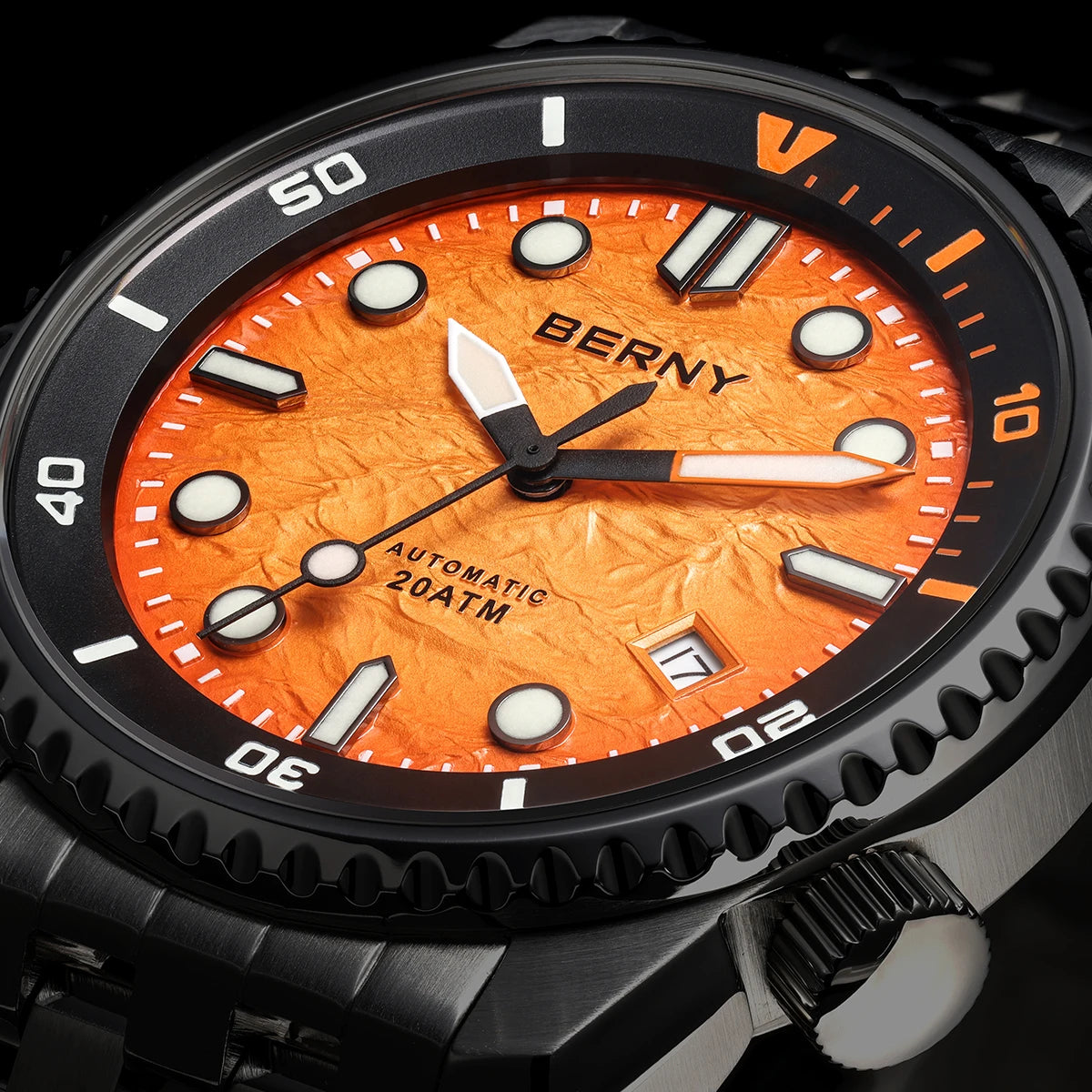 BERNY 20ATM Automatic Men's Watch Diver Sports Diving Watches Luxury Sapphire 316L Stainless Steel Mechanical Waterproof Watches