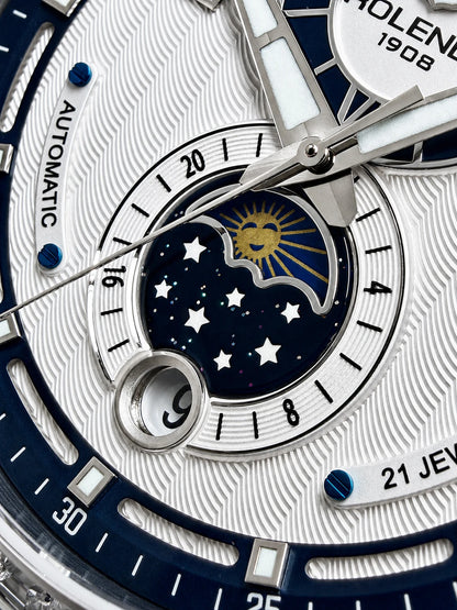 ROLENDO 1908 Men Automatic Mechanical Watch Diamond Luminous Leather Strap Waterproof Business Luxury Wristwatch For Male Gift