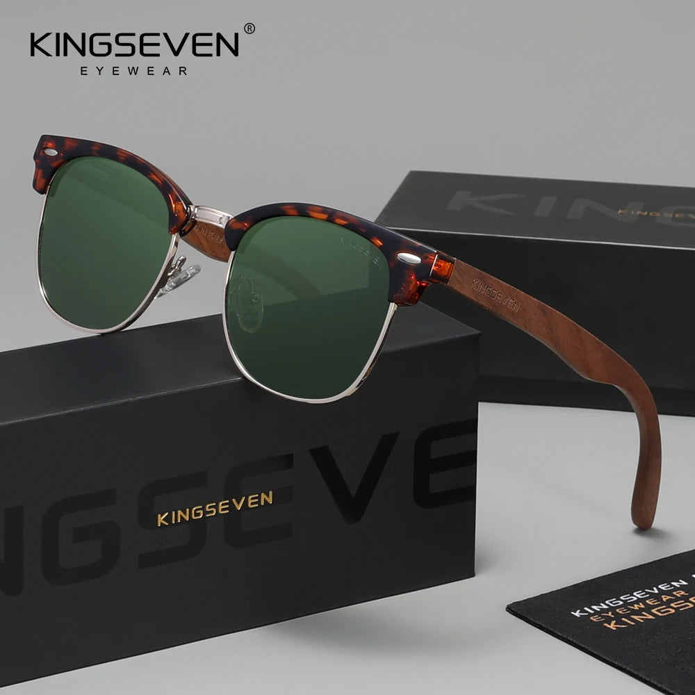 KINGSEVEN Ochelari de soare din lemn de nuc negru, pentru femei și bărbați, polarizați, stil vintage, protecție UV400, pentru călătorii, model W5516