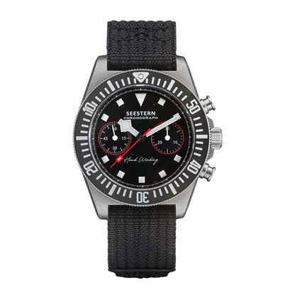 SEESTERN Chronograph Herren-Mechanikuhr Tianjin ST1901 Uhrwerk Saphirglas-Armbanduhr mit Nylon-Klettarmband, Leuchtzeigern und Skelettdesign