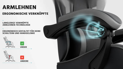 Black-Grey Ergonomic Gaming Chair, Lumbar Support, Breathable PU Leather, Adjustable Height & Backrest, 200kg for Office & PC