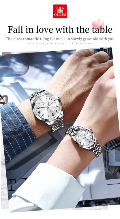 OLEVS 9970 Men Watch Original Brand Waterproof Luminous Quartz Watch Rhombus Mirror Stainless Steel Date-Day-Date Watch With Box