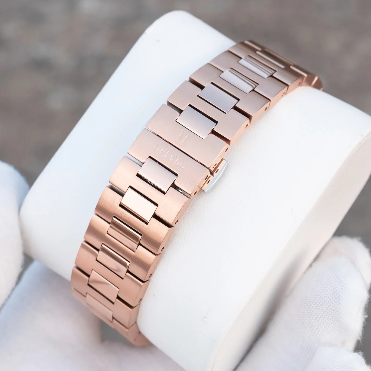 OBLVLO Men's Rose Gold Brown Dial Bracelet Watch with Date Swiss Quartz Movement Elegant Dress Watch for Gentlement FM-YWL-S