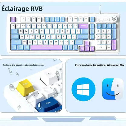 Wired Gaming Keyboard Mechanical Feel with Rotary Knob Three Color Mixed Backlit for PC Desktop Laptop Computer Accessories