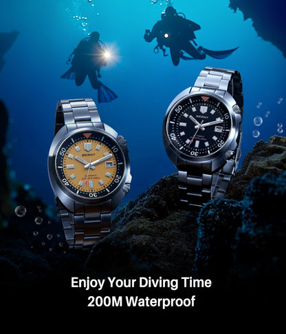 BERNY Automatic Dual Crown Diver Watch For Men Super Luminous Miyota 8215 Sapphire Swim Sport 20ATM Mechanical Men's Dive Watch