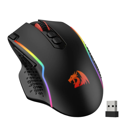 Redragon M810 Pro Wireless Gaming Mouse, 10000 DPI Rechargeable Gaming Mouse with 8 Programmable Macro Buttons, RGB Wired & Wireless Gaming Mouse